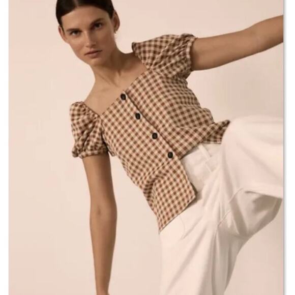 Madewell Gingham Jacquard Square-Neck Puff Sleeve Top - Picture 9 of 12